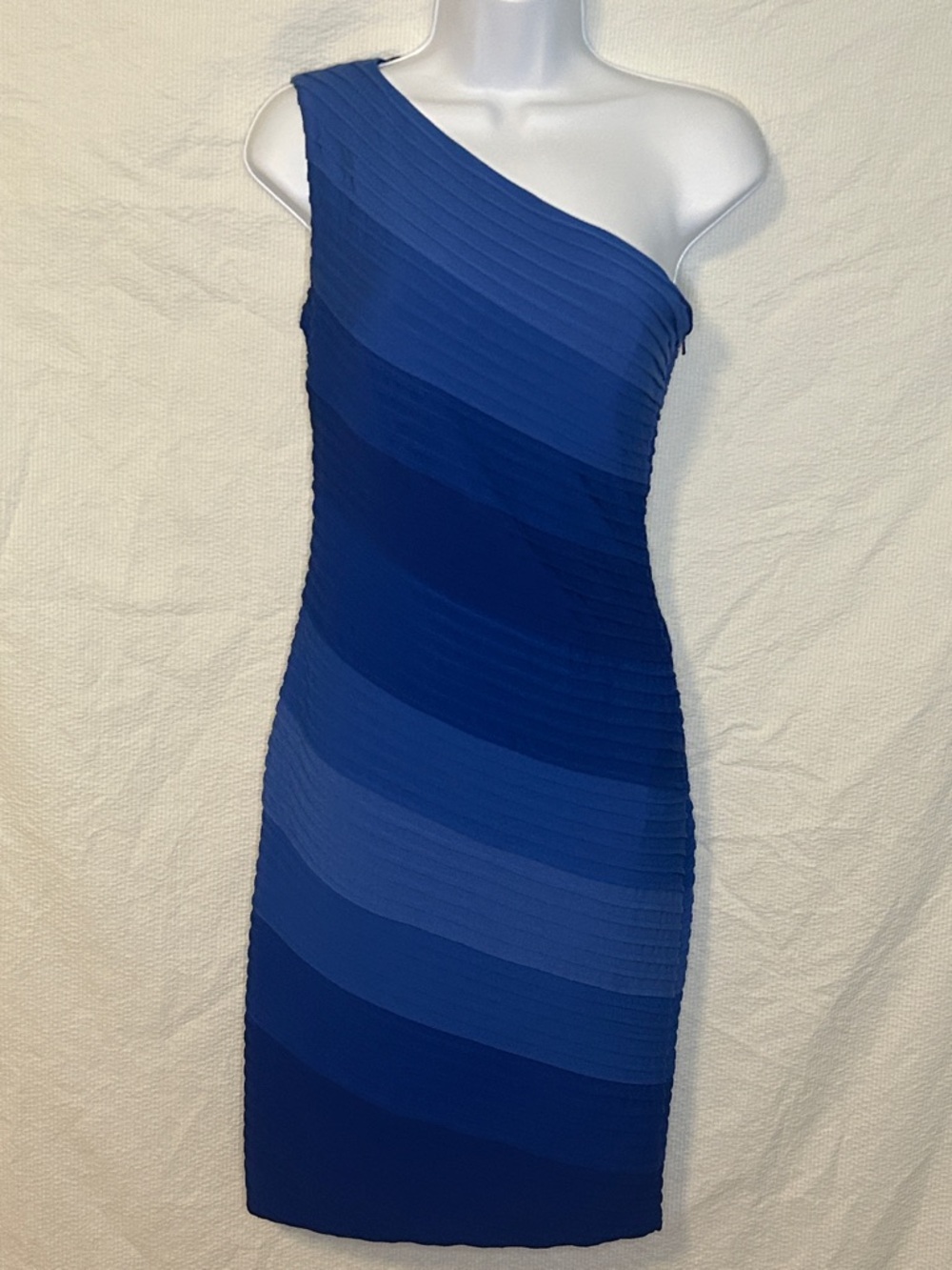 Tadashi Shoji Blue Ombré Striped One-Shoulder Dress, Size XS